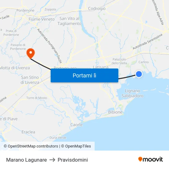Marano Lagunare to Pravisdomini map