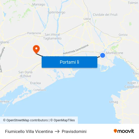 Fiumicello Villa Vicentina to Pravisdomini map