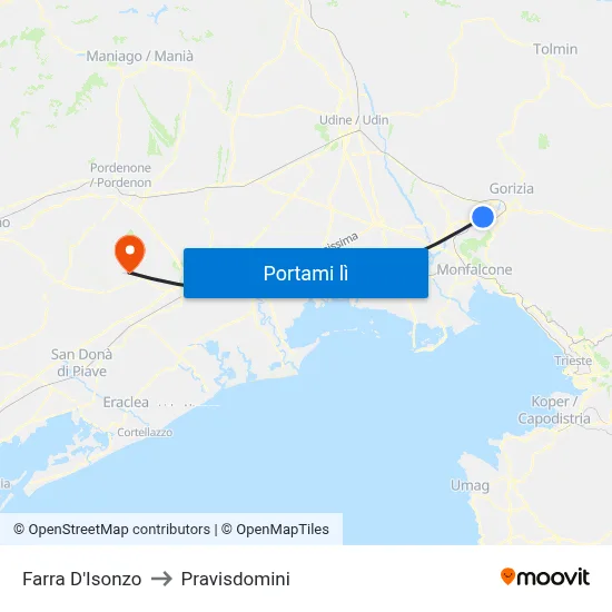 Farra D'Isonzo to Pravisdomini map