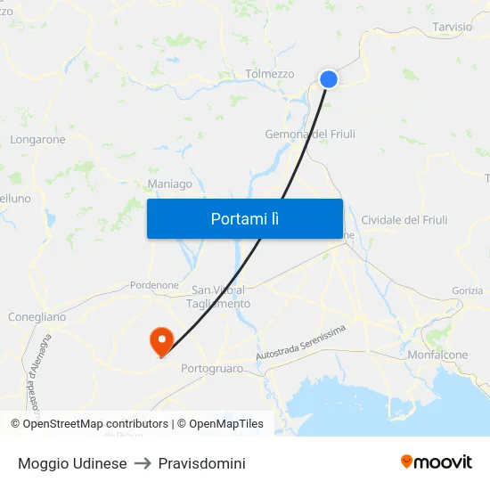 Moggio Udinese to Pravisdomini map