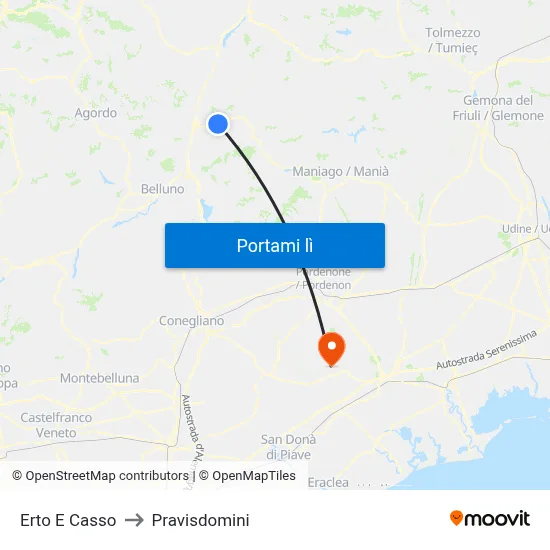 Erto E Casso to Pravisdomini map