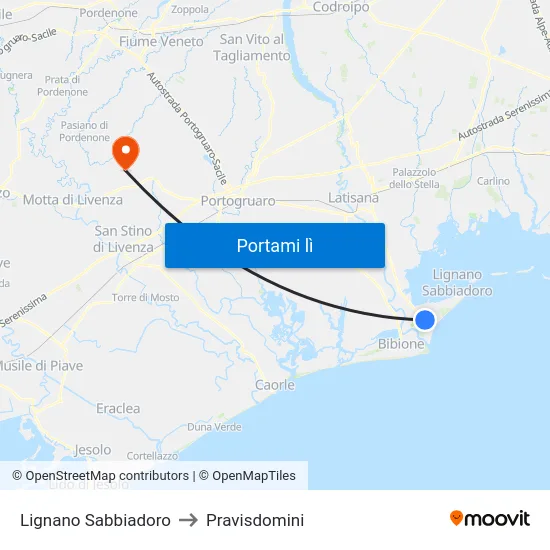 Lignano Sabbiadoro to Pravisdomini map