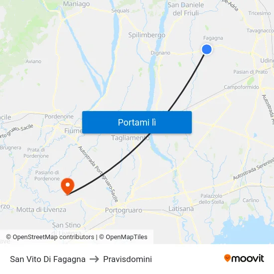 San Vito Di Fagagna to Pravisdomini map