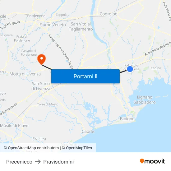 Precenicco to Pravisdomini map