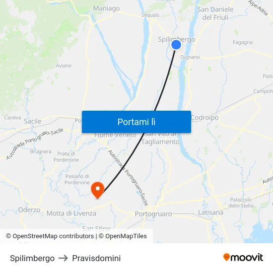 Spilimbergo to Pravisdomini map