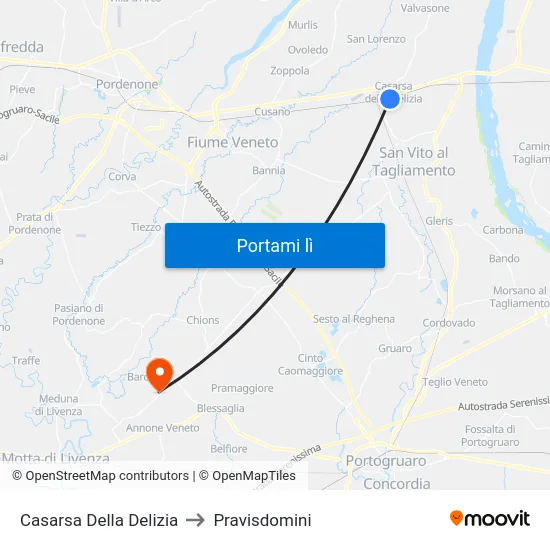 Casarsa Della Delizia to Pravisdomini map