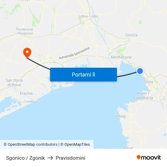 Sgonico / Zgonik to Pravisdomini map