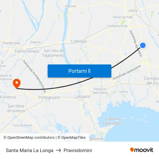 Santa Maria La Longa to Pravisdomini map