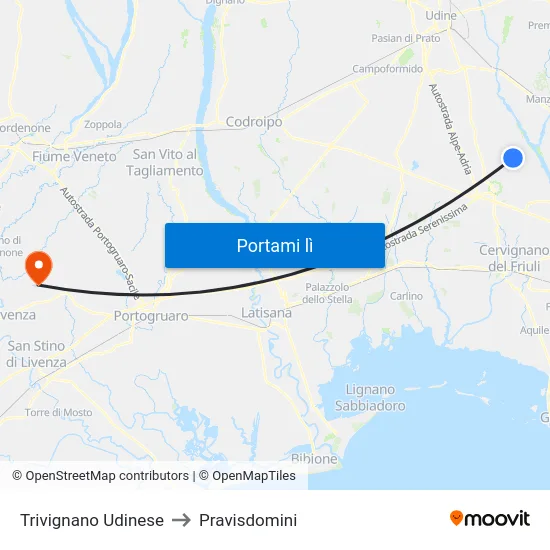 Trivignano Udinese to Pravisdomini map