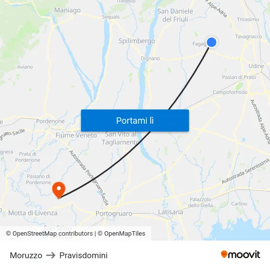 Moruzzo to Pravisdomini map