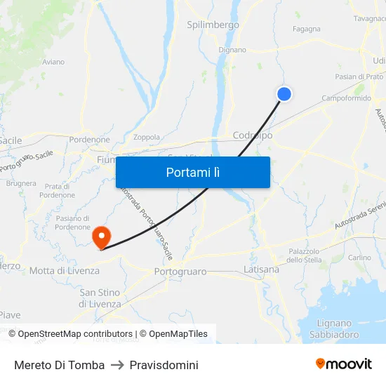 Mereto Di Tomba to Pravisdomini map