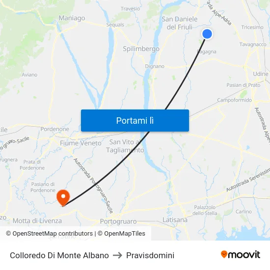 Colloredo Di Monte Albano to Pravisdomini map