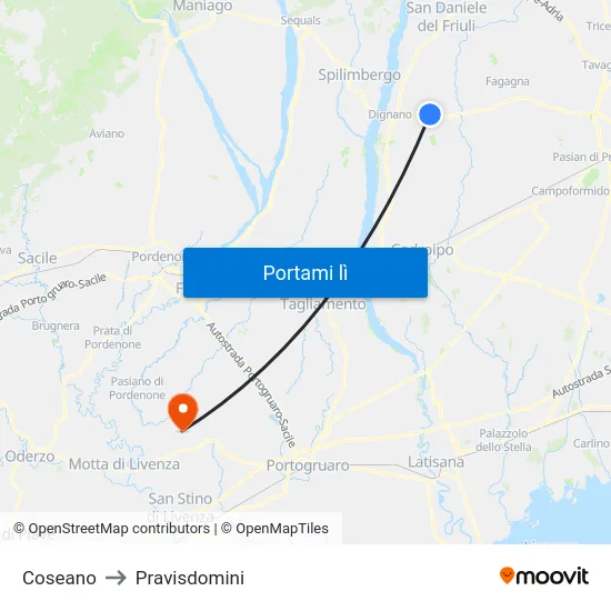 Coseano to Pravisdomini map