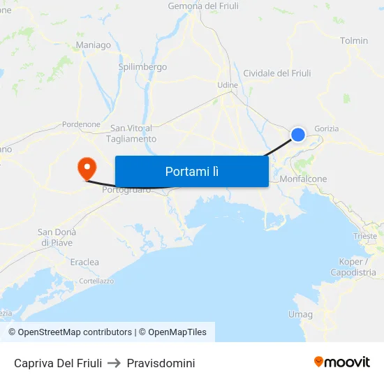 Capriva Del Friuli to Pravisdomini map