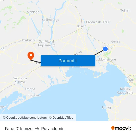 Farra D' Isonzo to Pravisdomini map