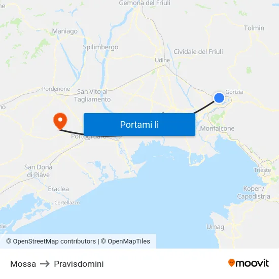Mossa to Pravisdomini map