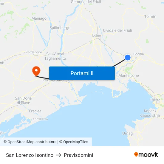 San Lorenzo Isontino to Pravisdomini map