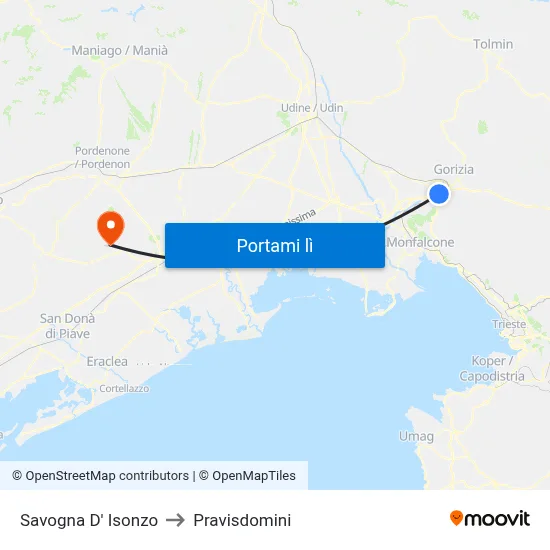 Savogna D' Isonzo to Pravisdomini map