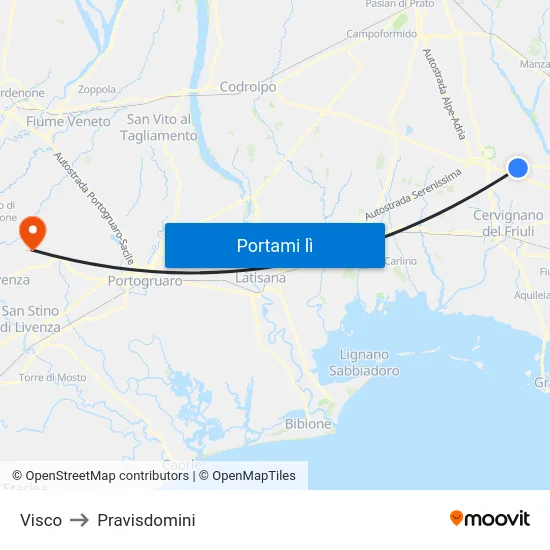 Visco to Pravisdomini map