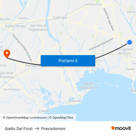 Aiello Del Friuli to Pravisdomini map