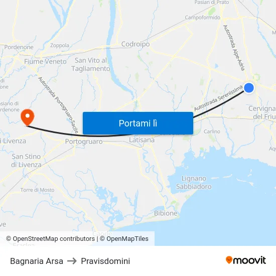 Bagnaria Arsa to Pravisdomini map