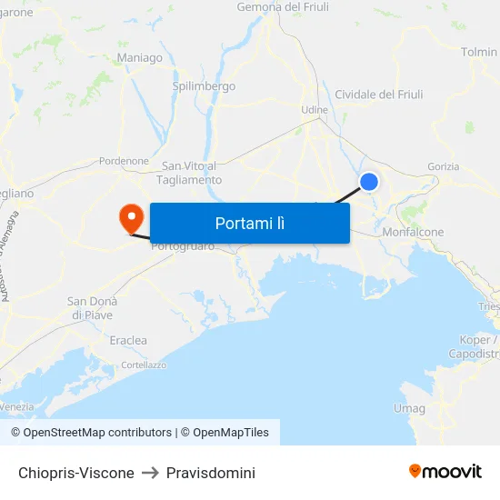 Chiopris-Viscone to Pravisdomini map