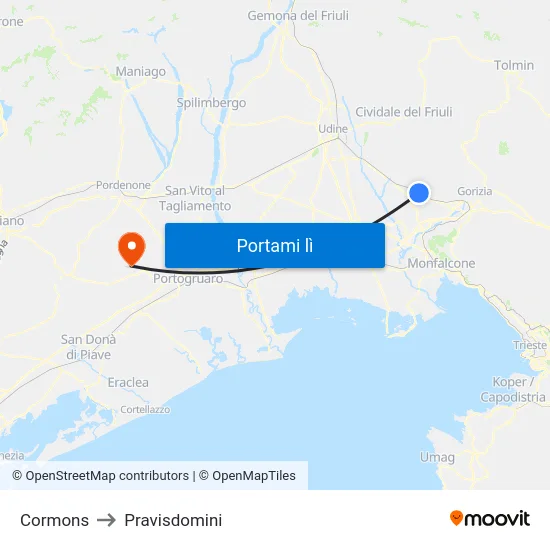 Cormons to Pravisdomini map