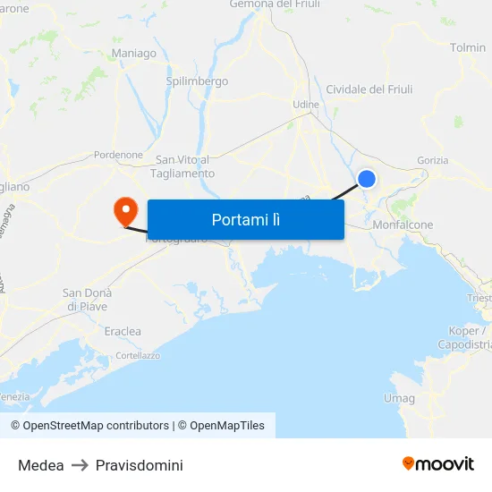 Medea to Pravisdomini map