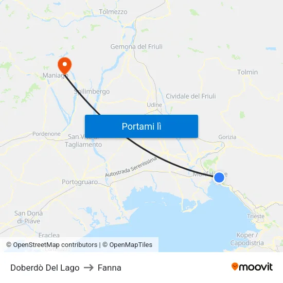 Doberdò Del Lago to Fanna map