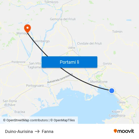 Duino-Aurisina to Fanna map