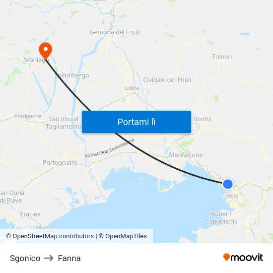 Sgonico to Fanna map
