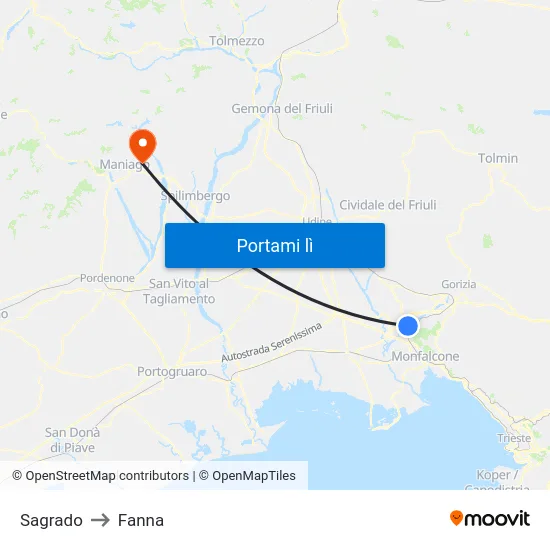 Sagrado to Fanna map