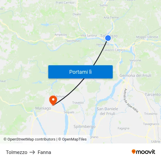 Tolmezzo to Fanna map