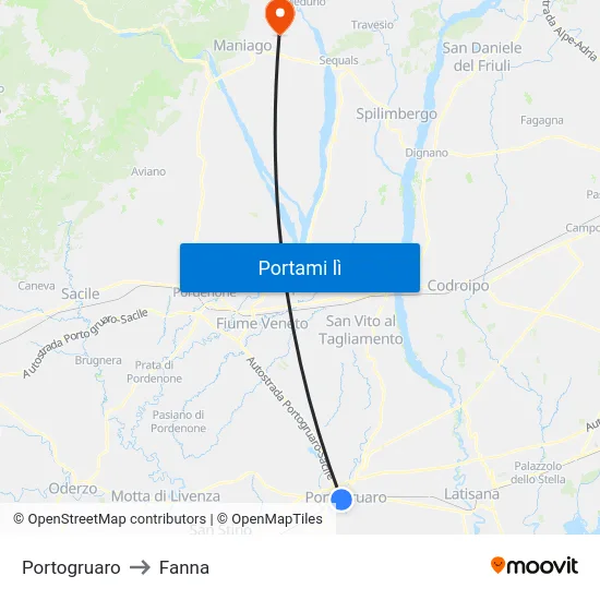 Portogruaro to Fanna map