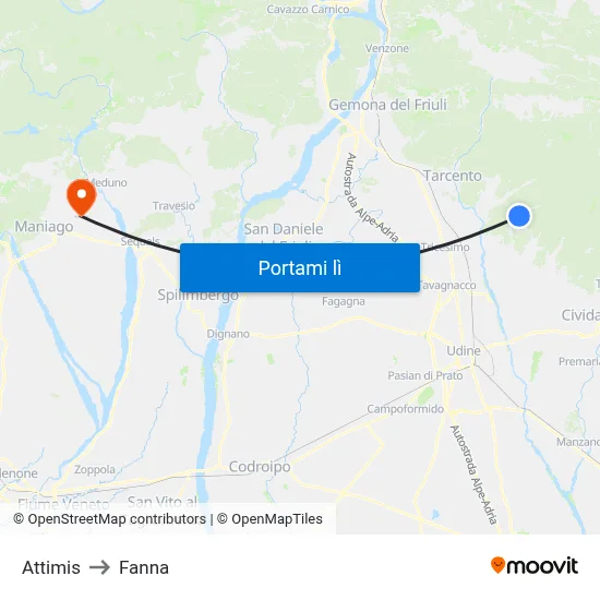 Attimis to Fanna map