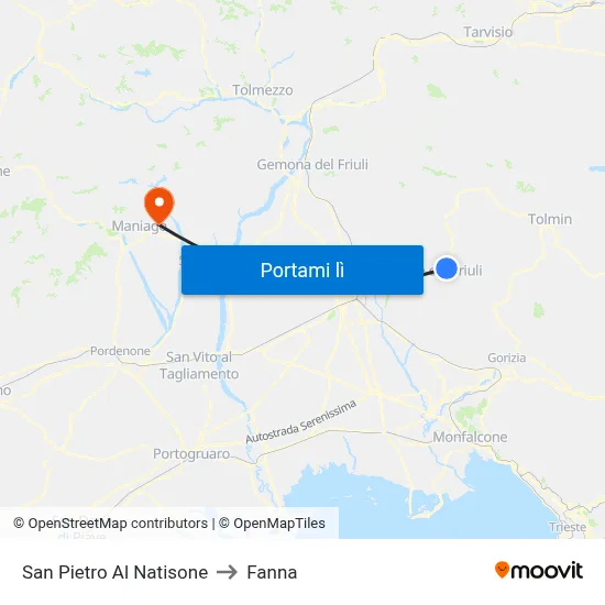 San Pietro Al Natisone to Fanna map
