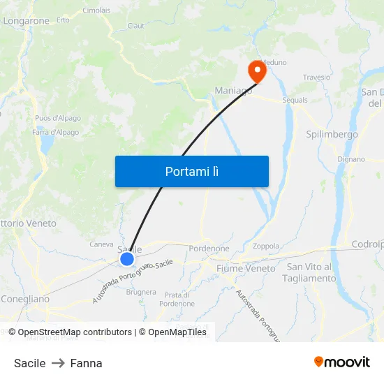 Sacile to Fanna map