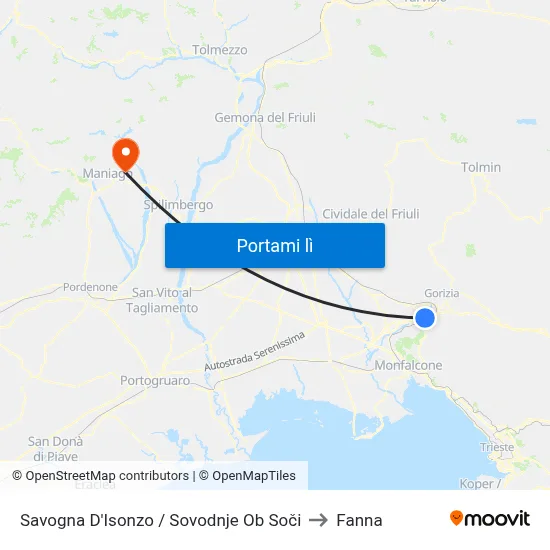 Savogna D'Isonzo / Sovodnje Ob Soči to Fanna map