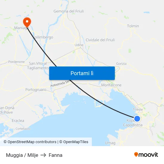 Muggia / Milje to Fanna map