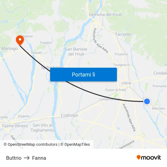Buttrio to Fanna map