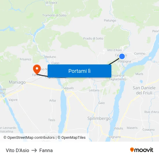 Vito D'Asio to Fanna map