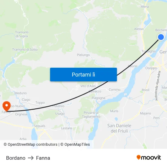 Bordano to Fanna map