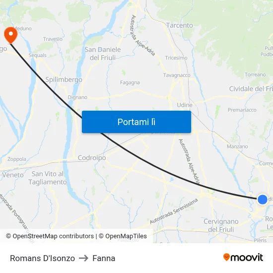 Romans D'Isonzo to Fanna map