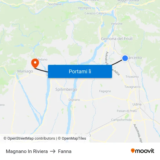 Magnano In Riviera to Fanna map