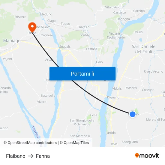 Flaibano to Fanna map