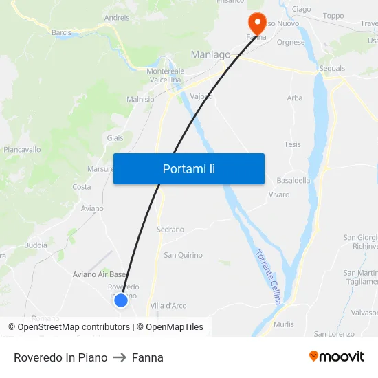 Roveredo In Piano to Fanna map