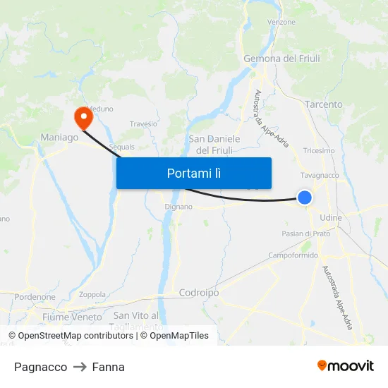 Pagnacco to Fanna map