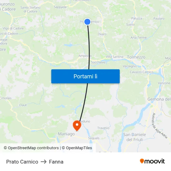 Prato Carnico to Fanna map