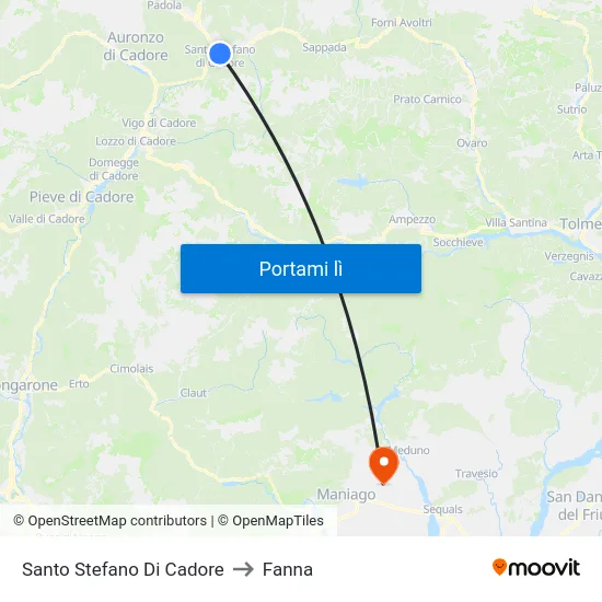 Santo Stefano Di Cadore to Fanna map