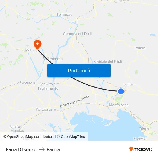 Farra D'Isonzo to Fanna map